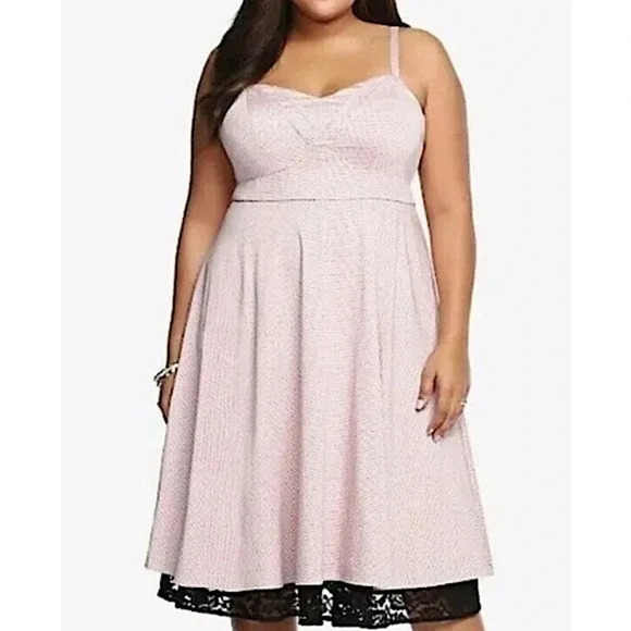 torrid Dresses & Skirts - Torrid 50’s Lace Trim Polka Dot Fit and Flare Dress in Pink/Black Size 18